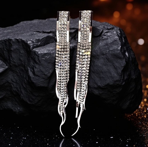 🆕️Dazzling Rhinestone Silver Plated Party Drop Earrings | 925 Sterling Posts - Picture 14 of 16